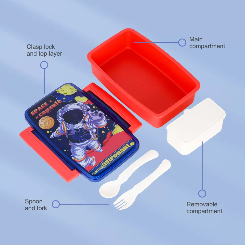 Nova Kids Bento Lunch Box with Spoon &amp; Fork - Astronaut Blue