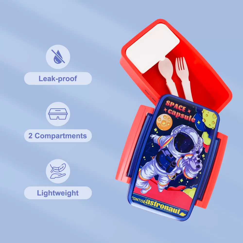 Nova Kids Bento Lunch Box with Spoon &amp; Fork - Astronaut Blue