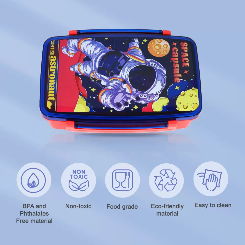 Nova Kids Bento Lunch Box with Spoon &amp; Fork - Astronaut Blue