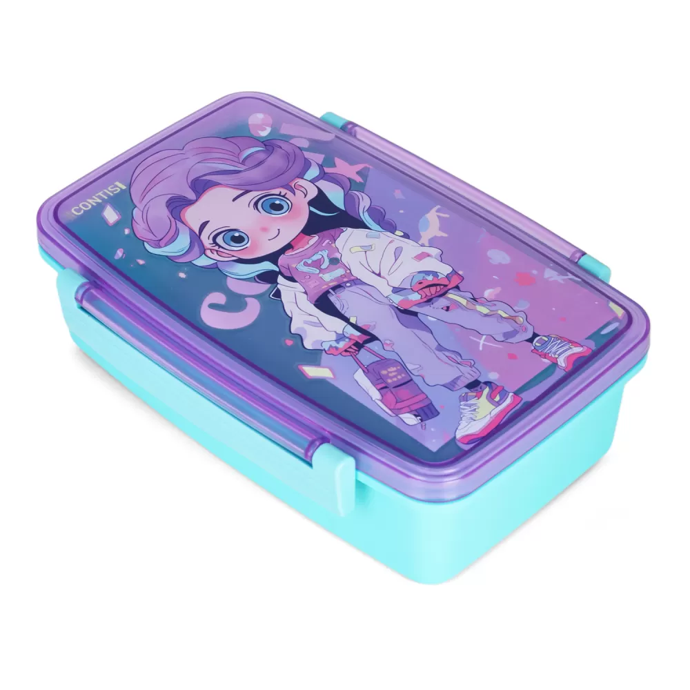 Nova Kids Bento Lunch Box with Spoon &amp; Fork - Cute Girl Pink