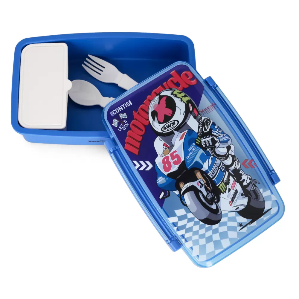 Nova Kids Bento Lunch Box with Spoon &amp; Fork - Motorbike Blue