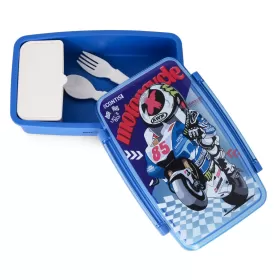 Nova Kids Bento Lunch Box with Spoon & Fork - Motorbike Blue