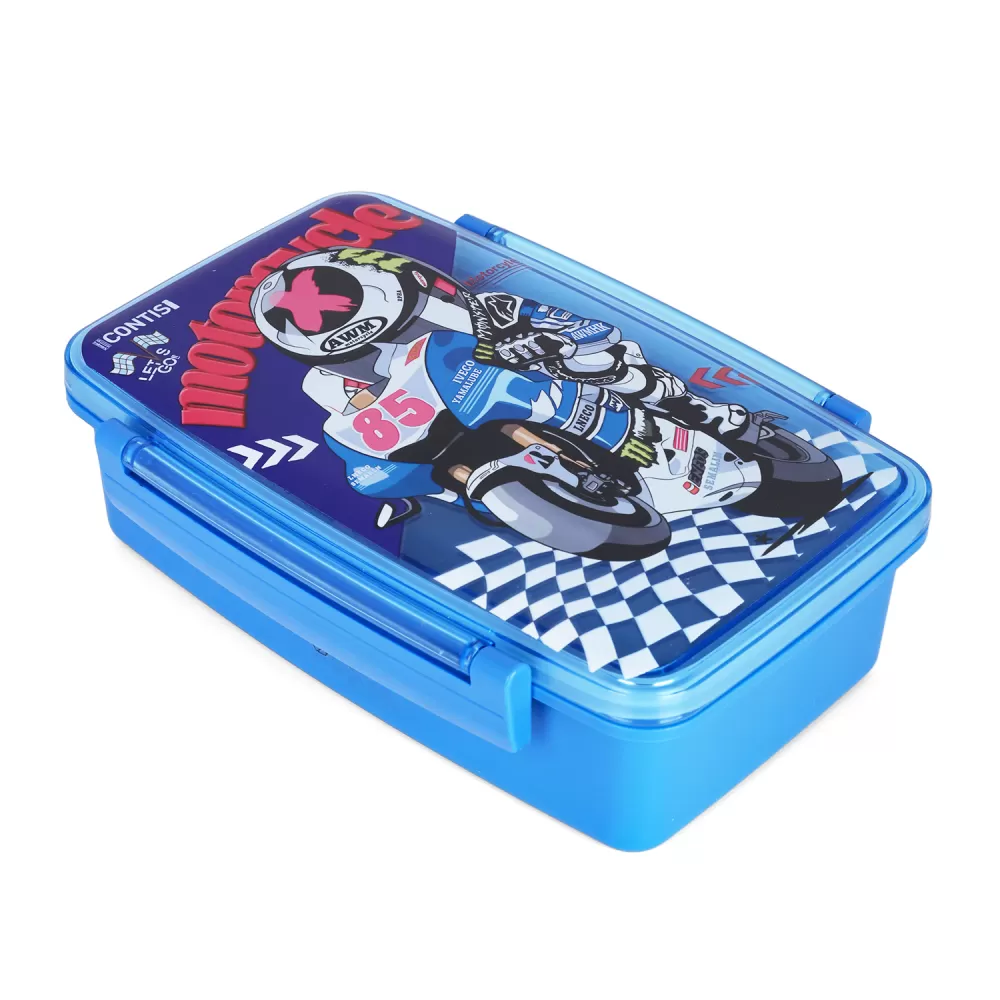 Nova Kids Bento Lunch Box with Spoon &amp; Fork - Motorbike Blue