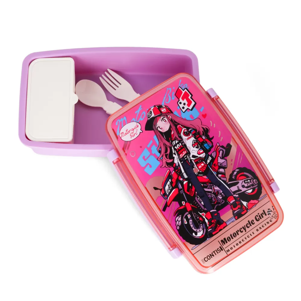 Nova Kids Bento Lunch Box with Spoon &amp; Fork - Motorbike Pink