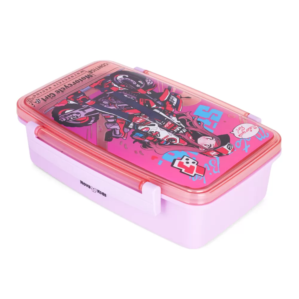 Nova Kids Bento Lunch Box with Spoon &amp; Fork - Motorbike Pink