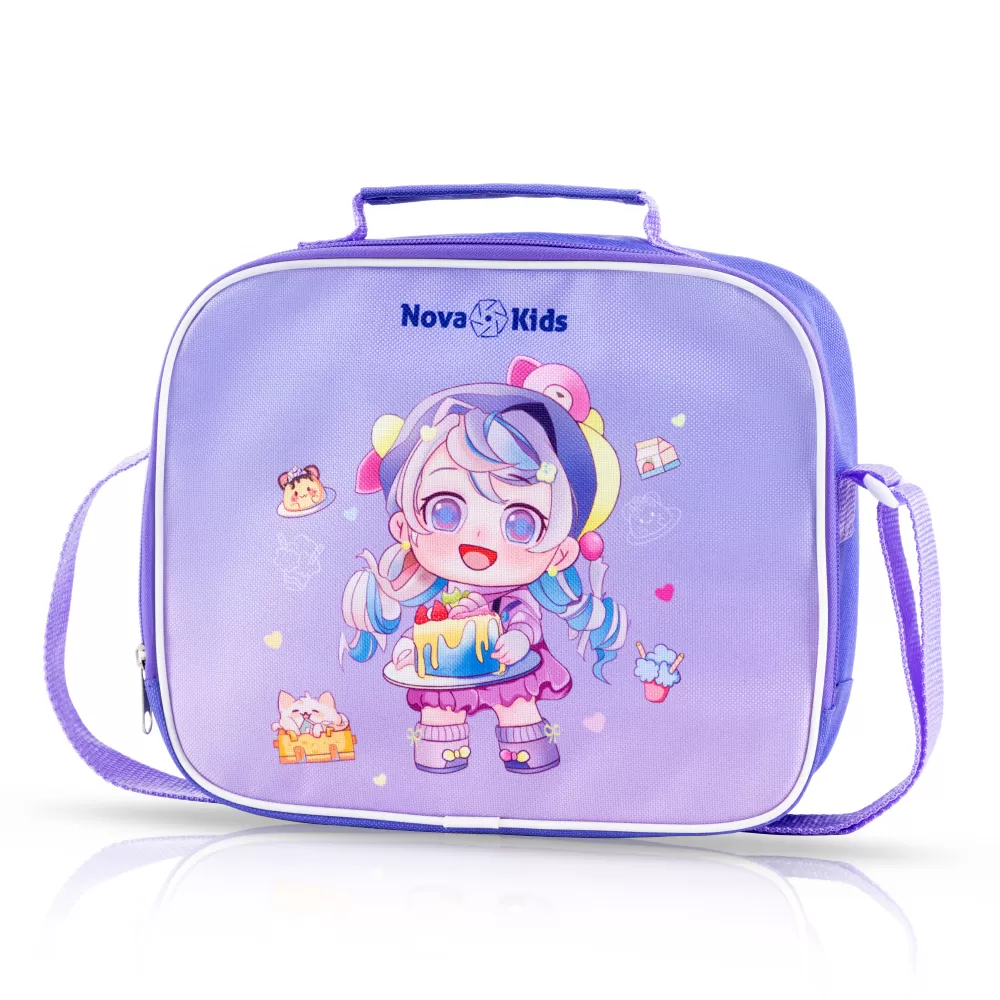 Nova Kids Lunch Box and Water Bottle With Lunch Bag - Cute Kids Purple