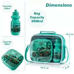 Nova Kids Lunch Box and Water Bottle With Lunch Bag - Racing Green