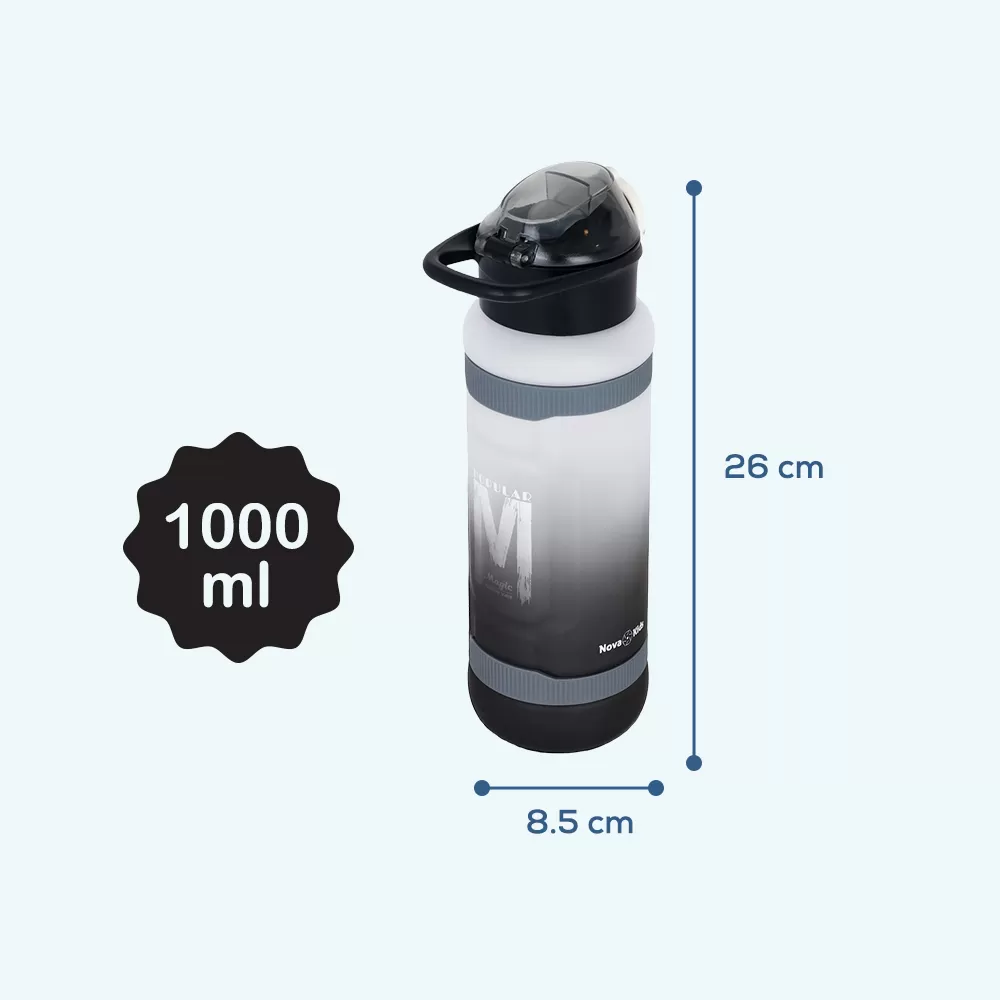 Nova Kids Water Bottle 1000ml with Straw- Black