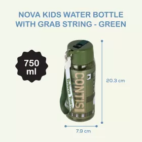 Nova Kids Water Bottle 750ml with Grab String - Green