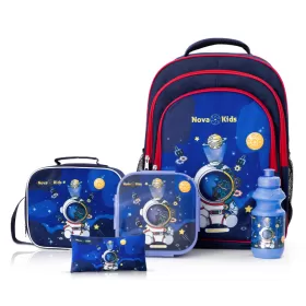 Nova Kids 16 Inch School Bag with Lunch Bag, Pencil Pouch, Lunch Box and Water Bottle - Astronaut - Blue