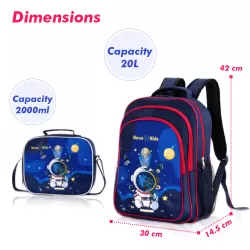 Nova Kids 16 Inch School Bag with Lunch Bag, Pencil Pouch, Lunch Box and Water Bottle - Astronaut - Blue