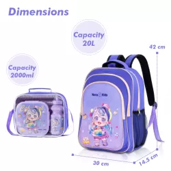 Nova Kids 16 Inch School Bag with Lunch Bag, Pencil Pouch, Lunch Box and Water Bottle - Birthday - Purple