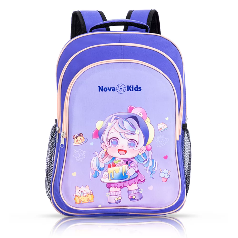 Nova Kids 16 Inch School Bag with Lunch Bag, Pencil Pouch, Lunch Box and Water Bottle - Birthday - Purple