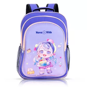 Nova Kids 16 Inch School Bag with Lunch Bag, Pencil Pouch, Lunch Box and Water Bottle - Birthday - Purple