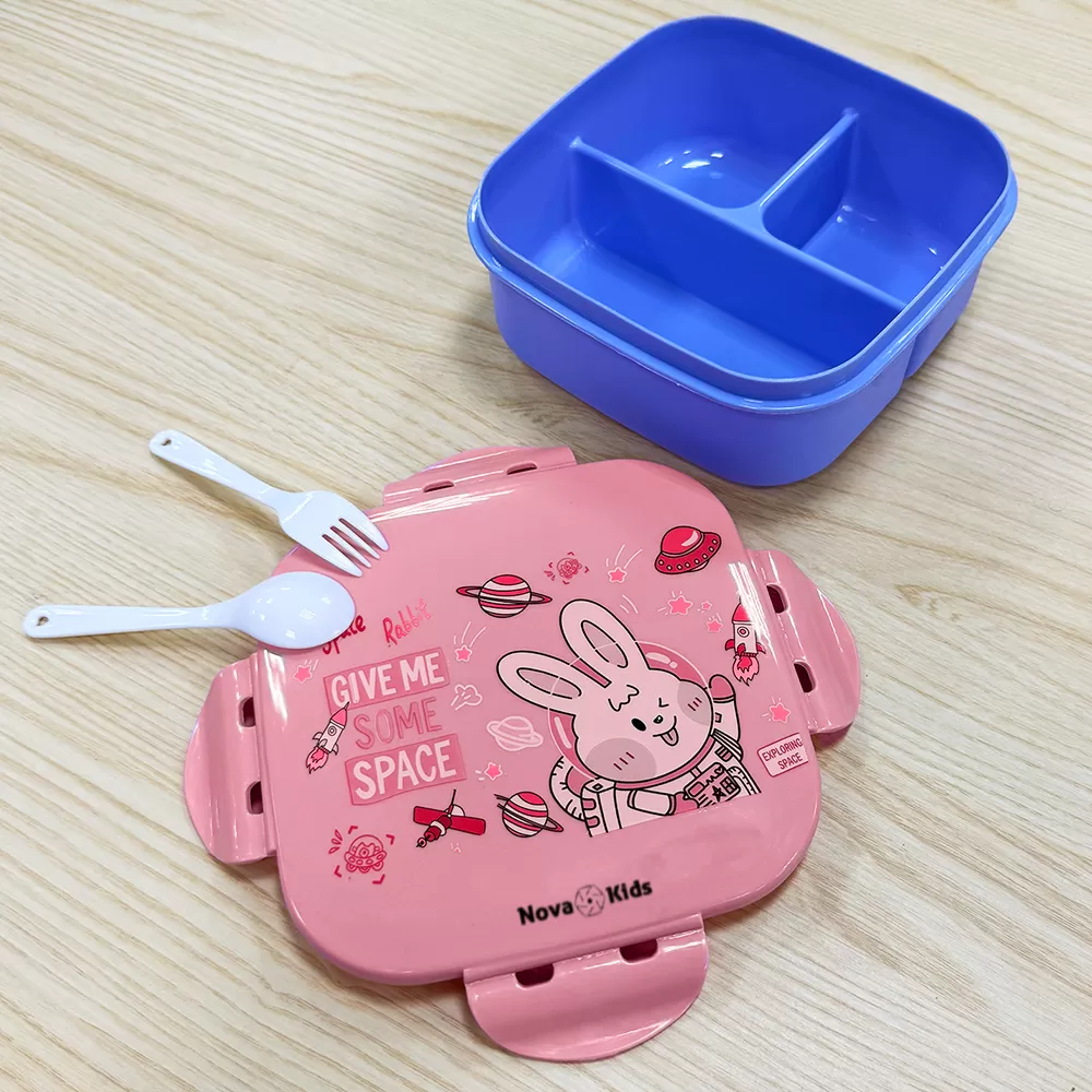 Nova Kids Square 1000ml Bento Lunch Box - Rabbit Pink