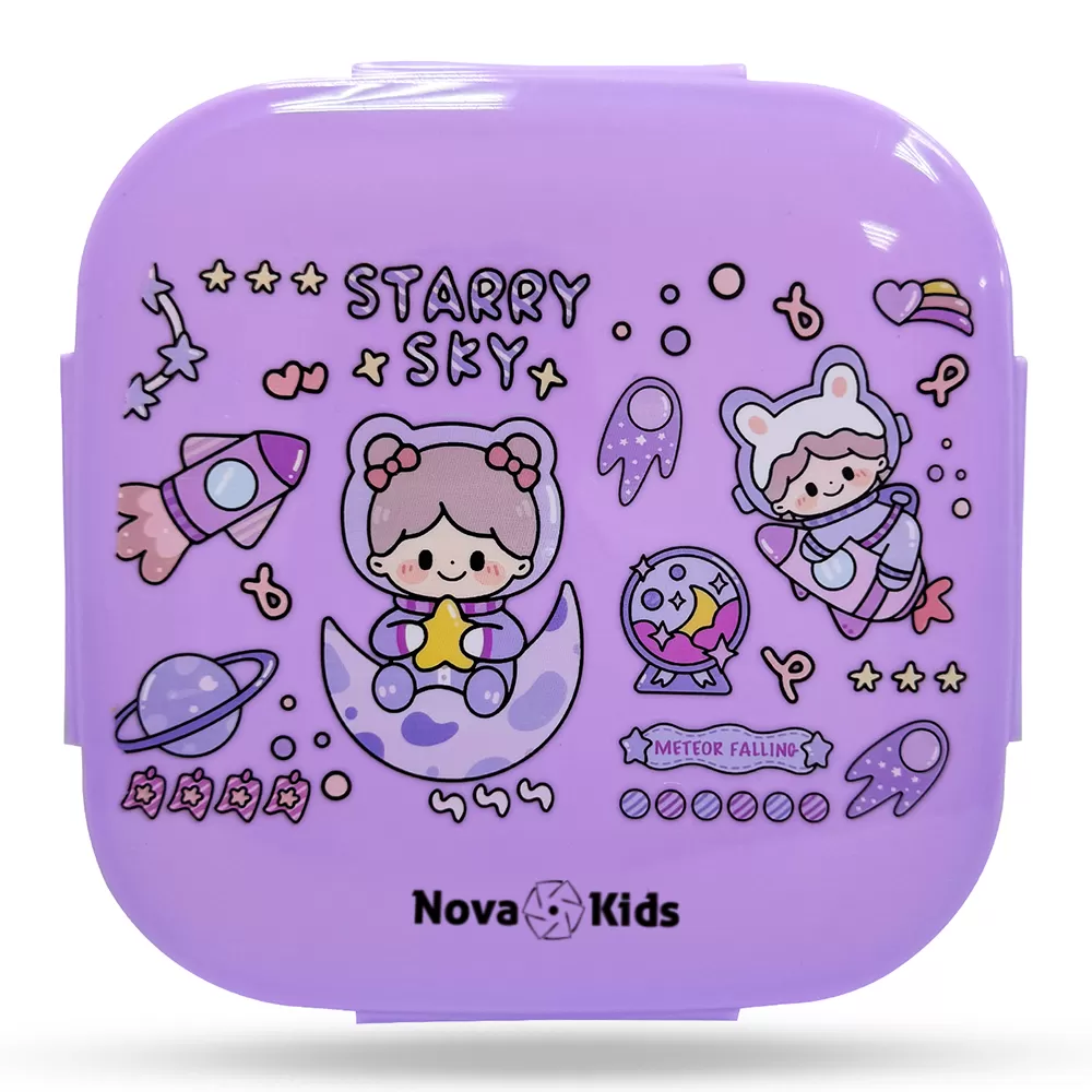 Nova Kids Square 1000ml Bento Lunch Box - Star and Sky Purple