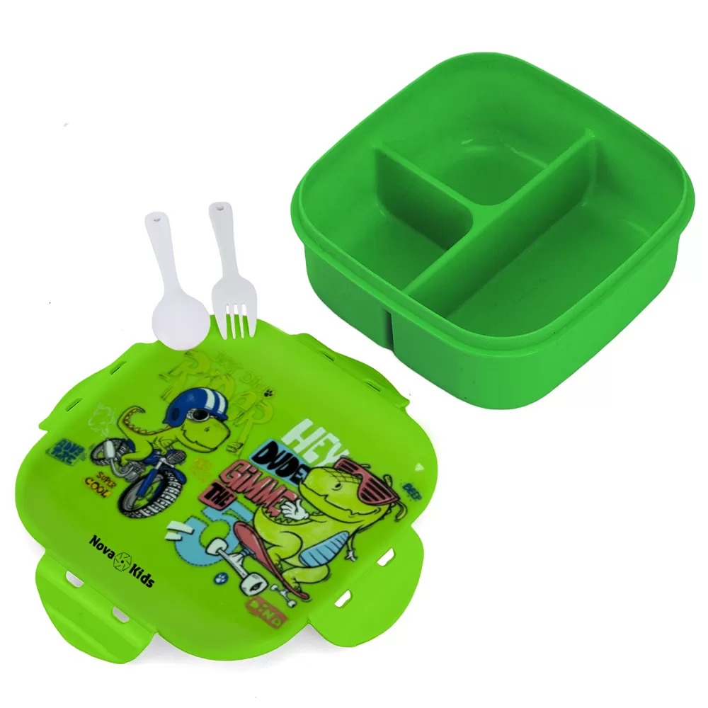 Nova Kids Square 1000ml Bento Lunch Box - T - Rex Green