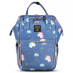 Sunveno Stylish Diaper Travel Backpack XL with Stroller Straps & Changing Pad - Unicorn Blue