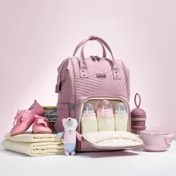 Sunveno Diaper Bag - Nova Pink + Stroller Hooks