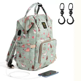 Sunveno Diaper Bag with USB - Green Dream Sky + Hooks