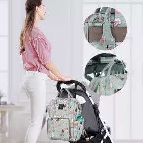 Sunveno Diaper Bag with USB - Green Dream Sky + Hooks