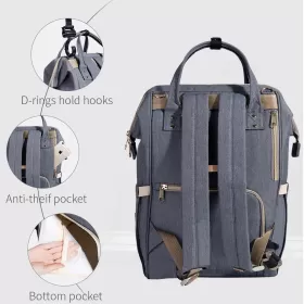 Sunveno Diaper Bag with USB - Grey + Hooks