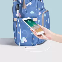 Sunveno Diaper Bag with USB - Unicorn Blue + Hooks