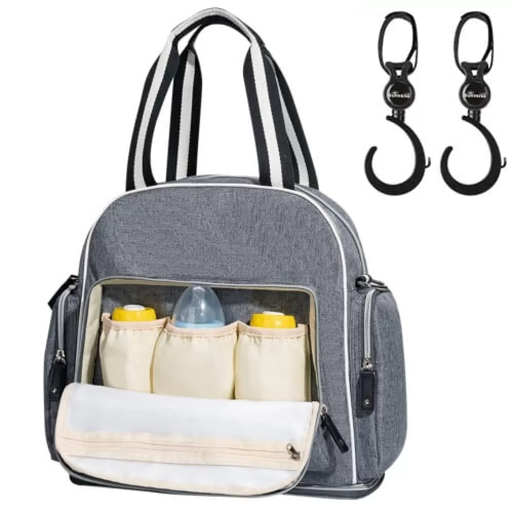 Sunveno Signature Maternity Diaper bag - Grey + Stroller Hooks