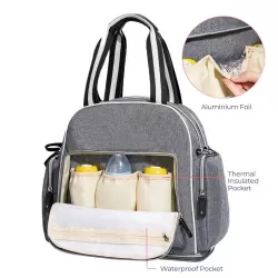 Sunveno Signature Maternity Diaper bag - Grey + Stroller Hooks