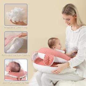 Sunveno Baby Anti-Reflux Feeding Pillow w/C Shapped Seating Pillow-Pink