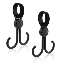 Sunveno 360° Rotatable and Adjustable Velcro Strap Universal Multipurpose Stroller Hooks (2Pcs) - Black