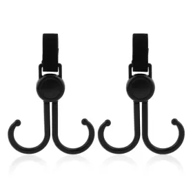 Sunveno 360° Rotatable and Adjustable Velcro Strap Universal Multipurpose Stroller Hooks (2Pcs) - Black