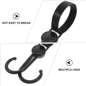 Sunveno 360° Rotatable and Adjustable Velcro Strap Universal Multipurpose Stroller Hooks (2Pcs) - Black