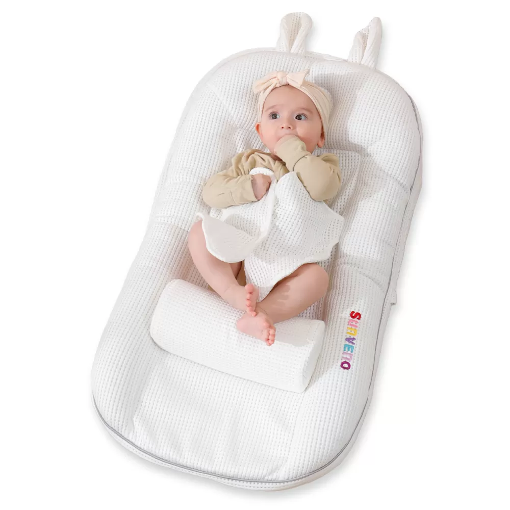 Sunveno Portable Baby Anti-spill Milk U Shape Pillow with Slope pad and Hip Pillow - White