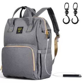 Sunveno Diaper Bag - XL - Grey with Sunveno Stroller Hooks