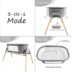 Teknum 3 - IN - 1 Baby Rocker Bassinet / Infant Crib with Mosquito net - Grey