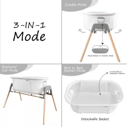 Teknum 3 - IN - 1 Baby Cradle Bassinet / Infant Cot with Mosquito net - White