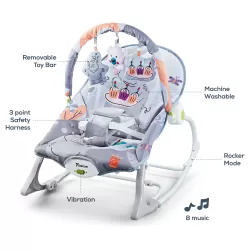 TEKNUM 3In1 Rocker/Baby Seat/Recliner with Soothing Music - Party Grey 