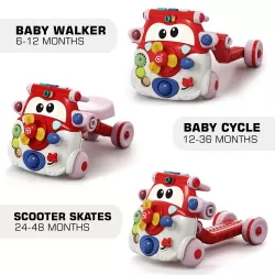 Teknum 3 - IN - 1 Baby Walker / Kids Cycle / Scooter Skates with Musical keyboard - Red