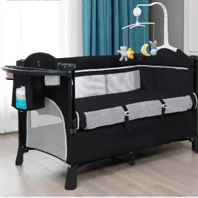 Teknum 4 in 1 Baby Bedside Co - Sleeper Bassinet and Playpen with Rocker Black