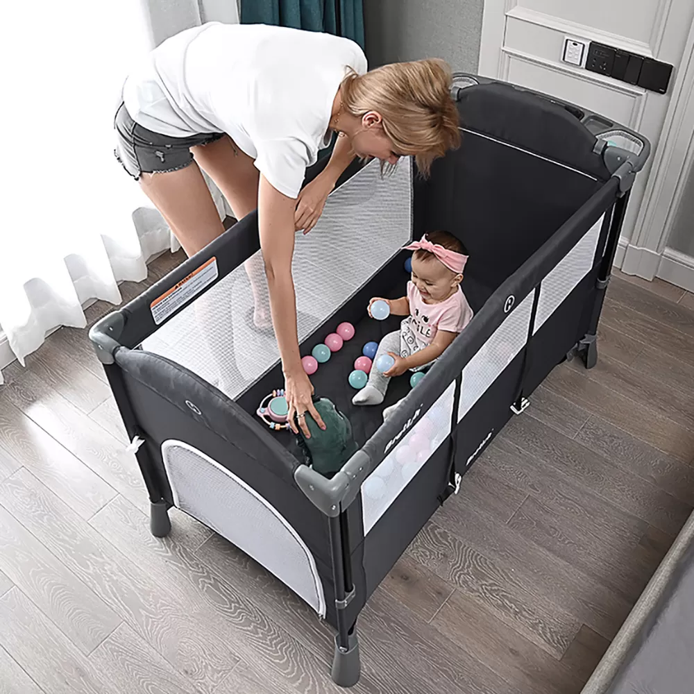 Teknum 4 in 1 Baby Bedside Co - Sleeper Bassinet and Playpen with Rocker Black