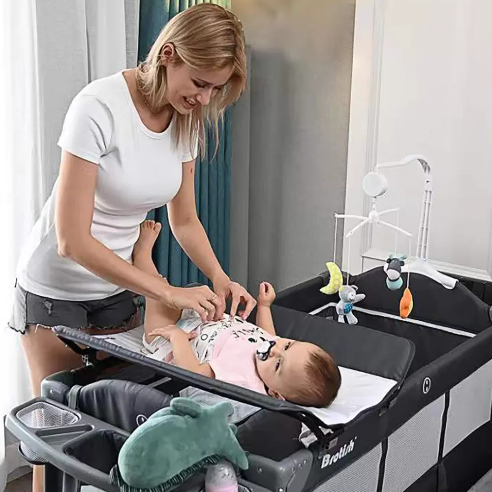 Teknum 4 in 1 Baby Bedside Co - Sleeper Bassinet and Playpen with Rocker Black