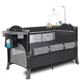 Teknum 4 in 1 Baby Bedside Co - Sleeper Bassinet and Playpen with Rocker Grey