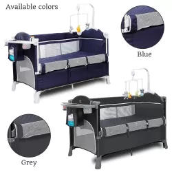 Teknum 4 in 1 Baby Bedside Co - Sleeper Bassinet and Playpen with Rocker Grey