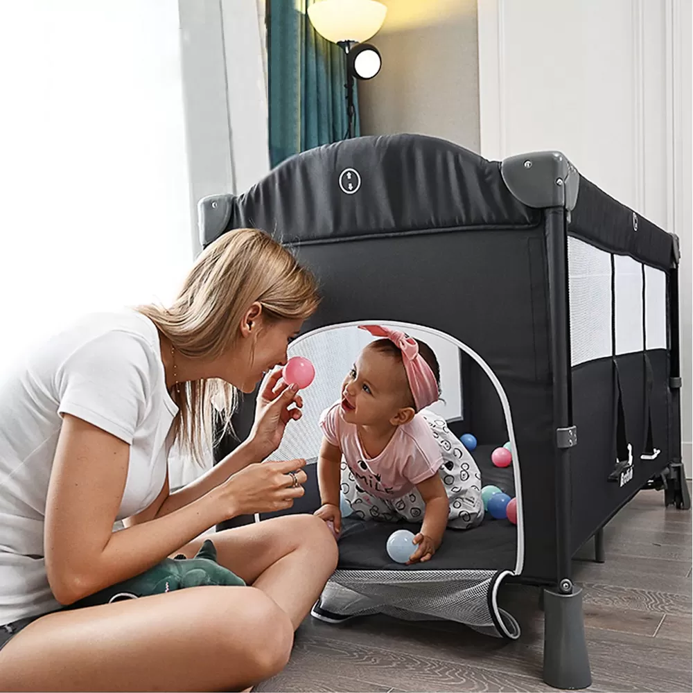 Teknum 4 in 1 Baby Bedside Co - Sleeper Bassinet and Playpen with Rocker Grey