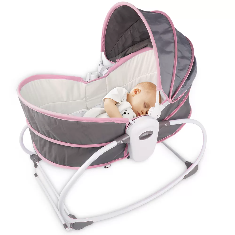 TEKNUM 5 - in - 1 Cozy Rocker Bassinet with Awning &amp; Mosquito net - Pink