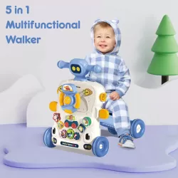 Teknum 5 - IN - 1 Baby Walker / Learning Table Mode / Game Panel Mode / Scooter Mode / Roller Coaster Mode with Musical keyboard - Blue