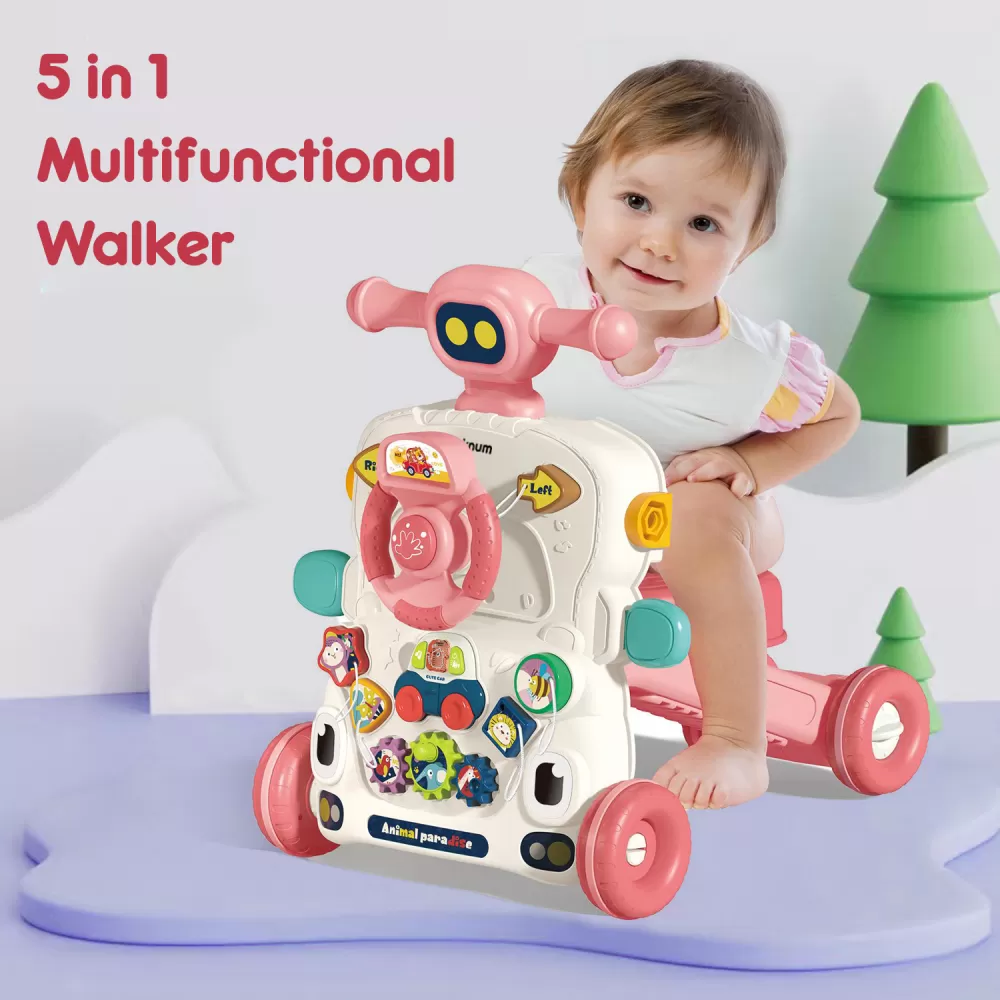 Teknum 5 - IN - 1 Baby Walker / Learning Table Mode / Game Panel Mode / Scooter Mode / Roller Coaster Mode with Musical keyboard - Pink