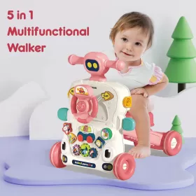 Teknum 5 - IN - 1 Baby Walker / Learning Table Mode / Game Panel Mode / Scooter Mode / Roller Coaster Mode with Musical keyboard - Pink