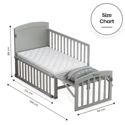 Teknum - 7 in 1 Convertible Kids Bed & Bedside Crib with Mattress, Mosquito net & Detachable Wheels ( 0 - 12yrs ) - Grey